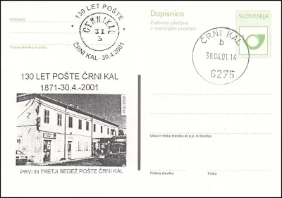 130 LET POŠTE ČRNI KAL 1871 - 2001